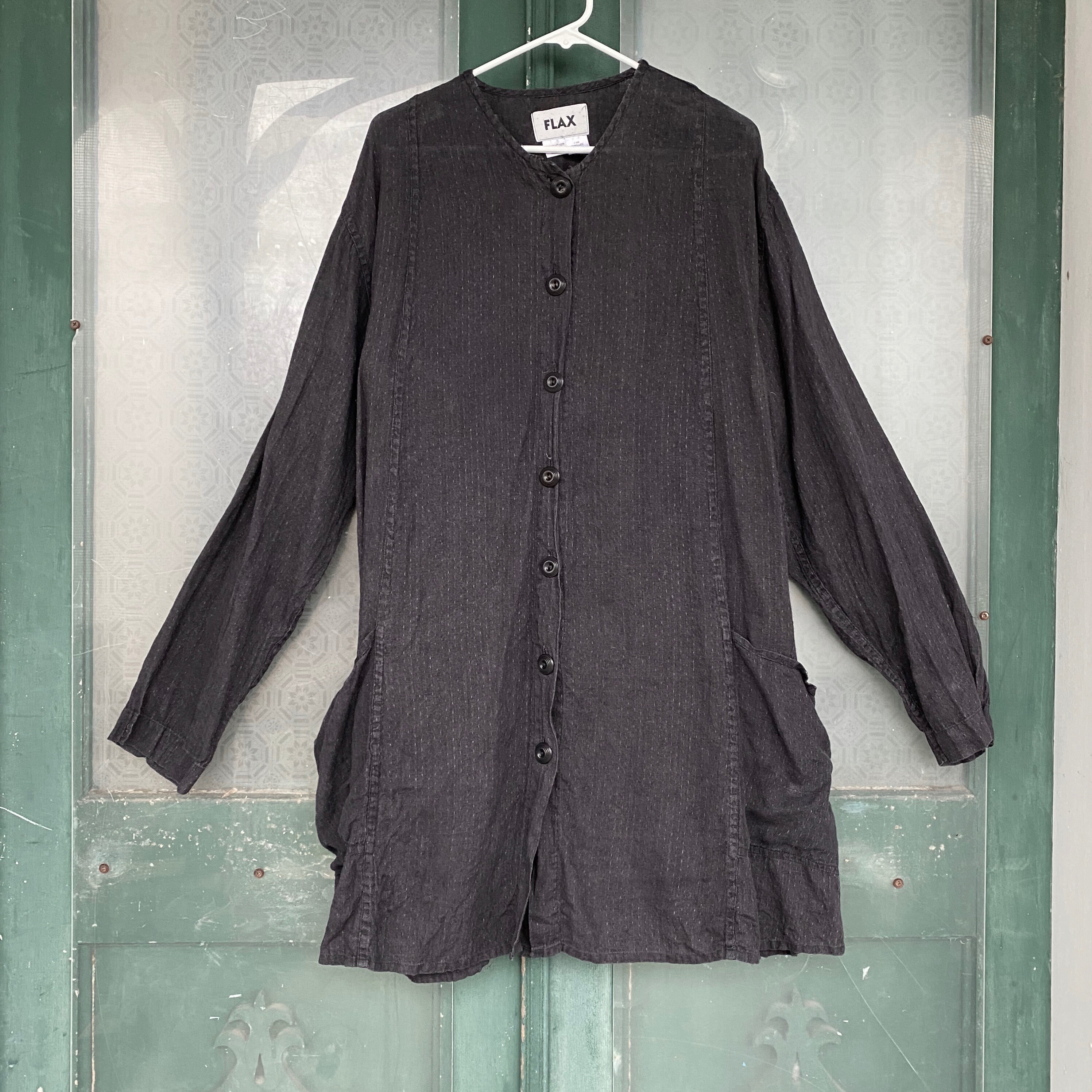 FLAX Engelhart Vintage 2002 Altered Artist Smock -L- Faded Black Fleck ...