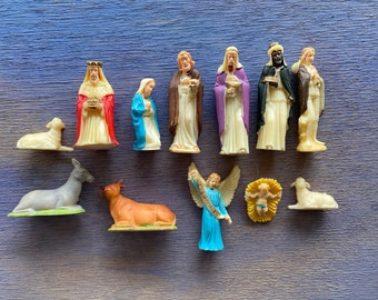 Vintage 12-Piece 2" Plastic Nativity Set Made in British Hong Kong