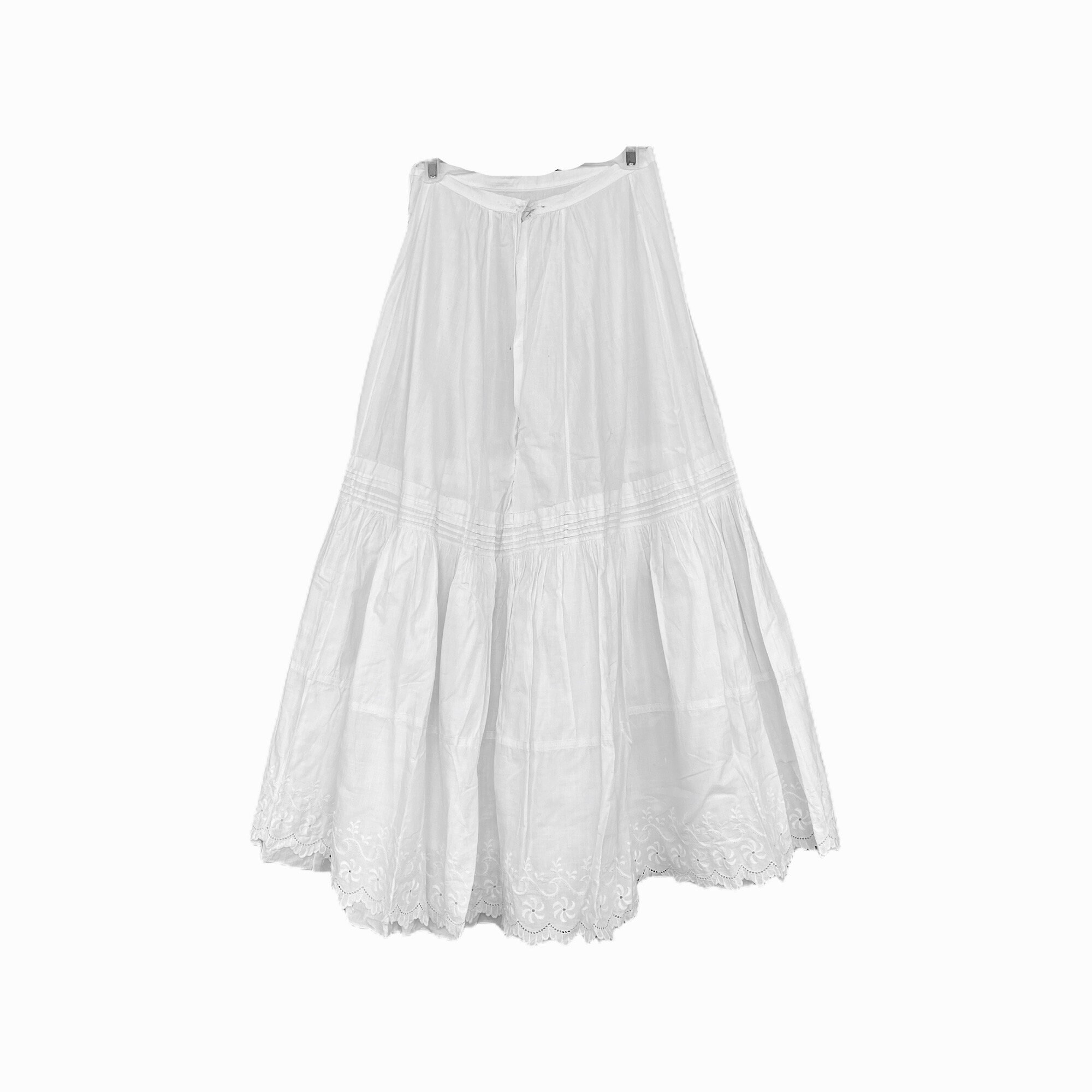 Vintage White Cotton Tiered Petticoat with Eyelet Trim