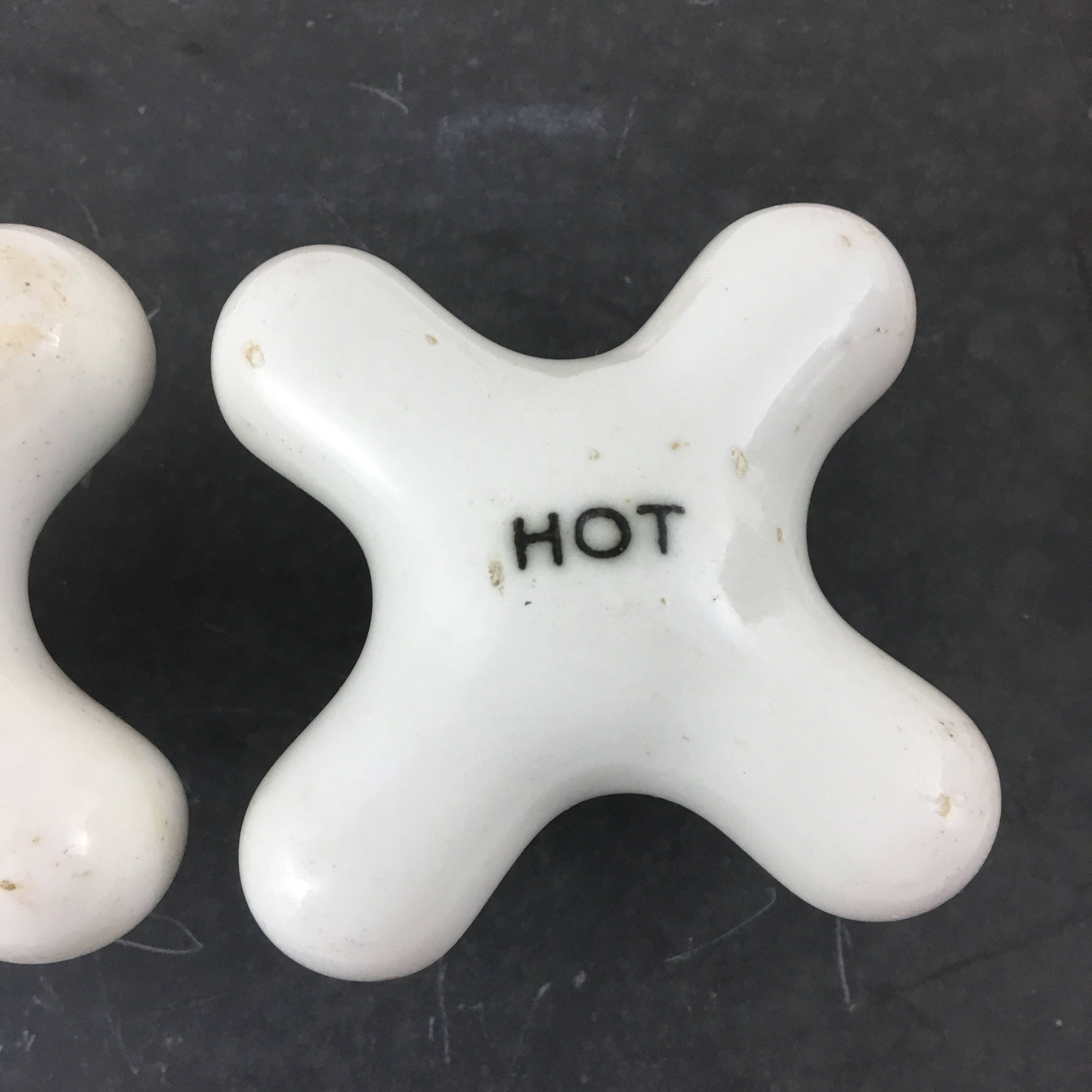 Pair of Vintage Porcelain Hot Cold Faucet Handles