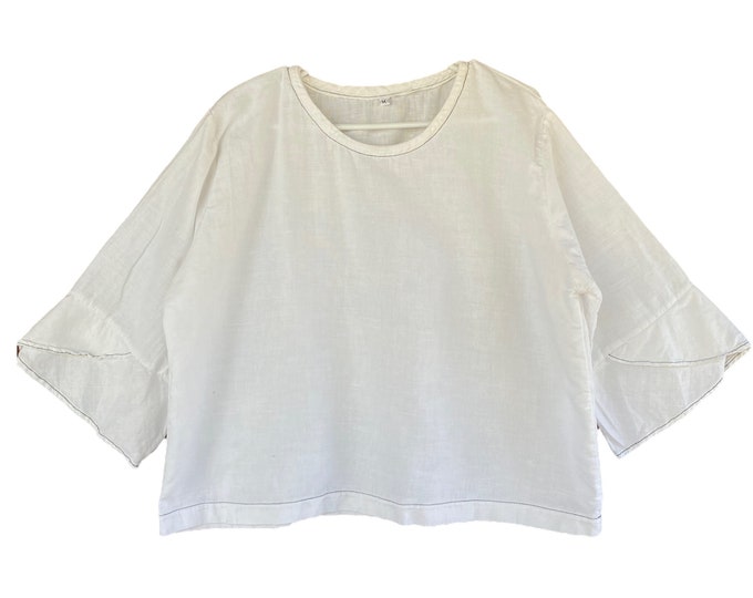 MaxEquations Linen Cropped Pullover Blouse -M- White