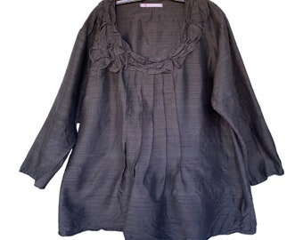 Sarah Clemens Artwear Pintuck Pullover Shirt -XL- Black Dupioni Silk