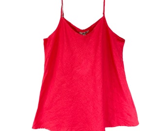 FLAX Spaghetti Strap Long Camisole -3G/3X- Fruit Punch Red Linen NWT