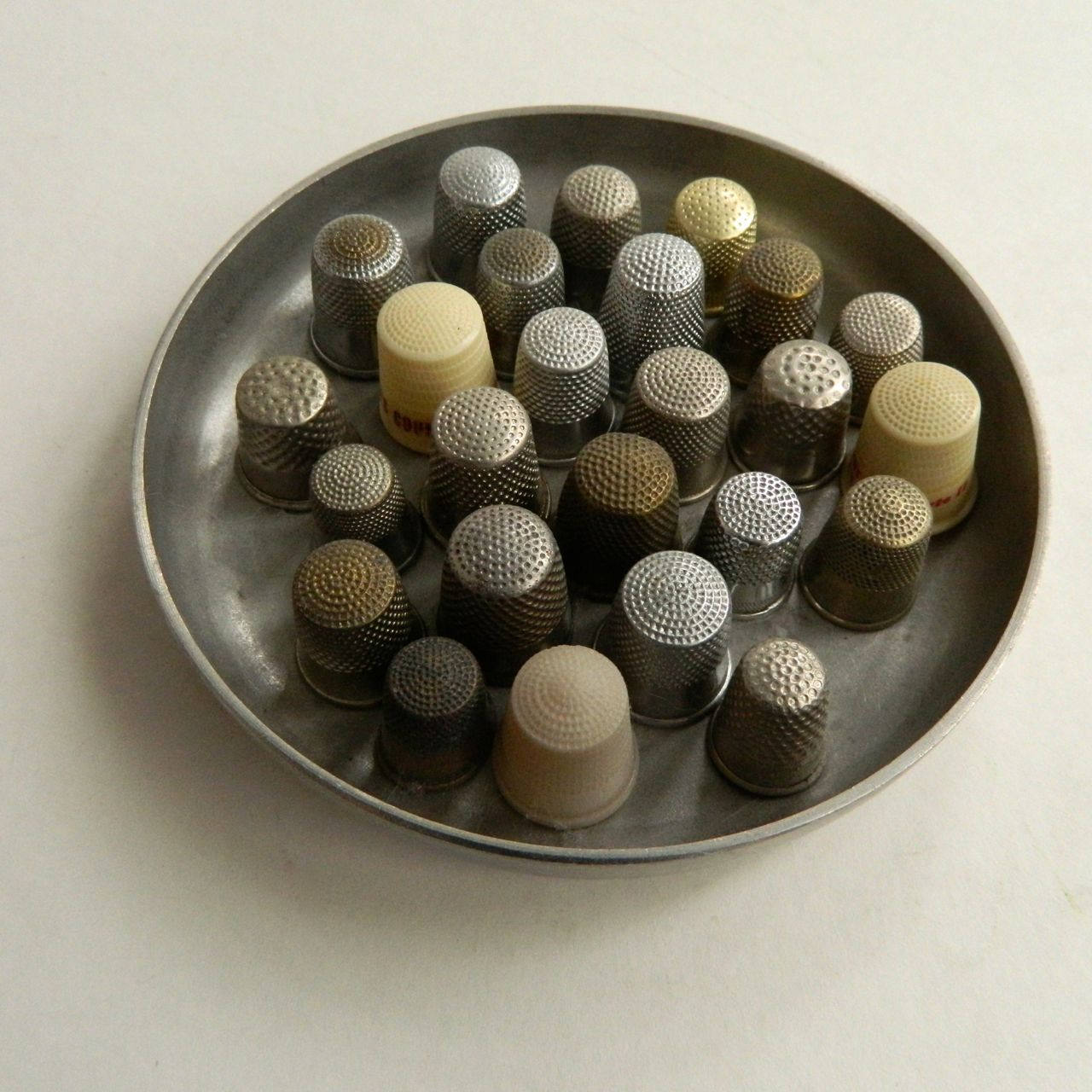 Dish of Vintage Thimbles