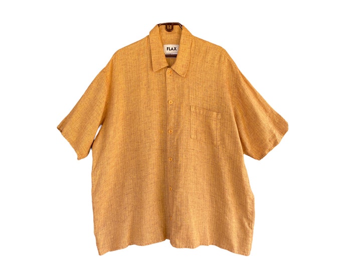 FLAX Basic 2004 Camp Shirt -M- Pecan Grain Linen