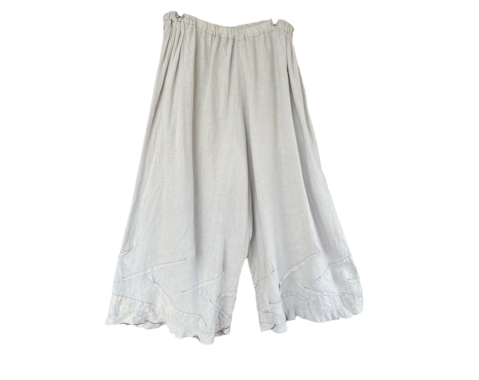 Sarah Clemens Wide-Leg Pant -L- Pale Gray Lightweight Linen