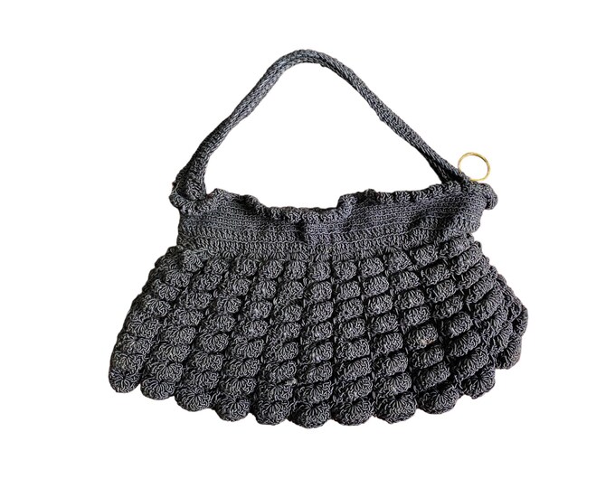 Vintage Small Black Gimp Corde Crocheted Handbag