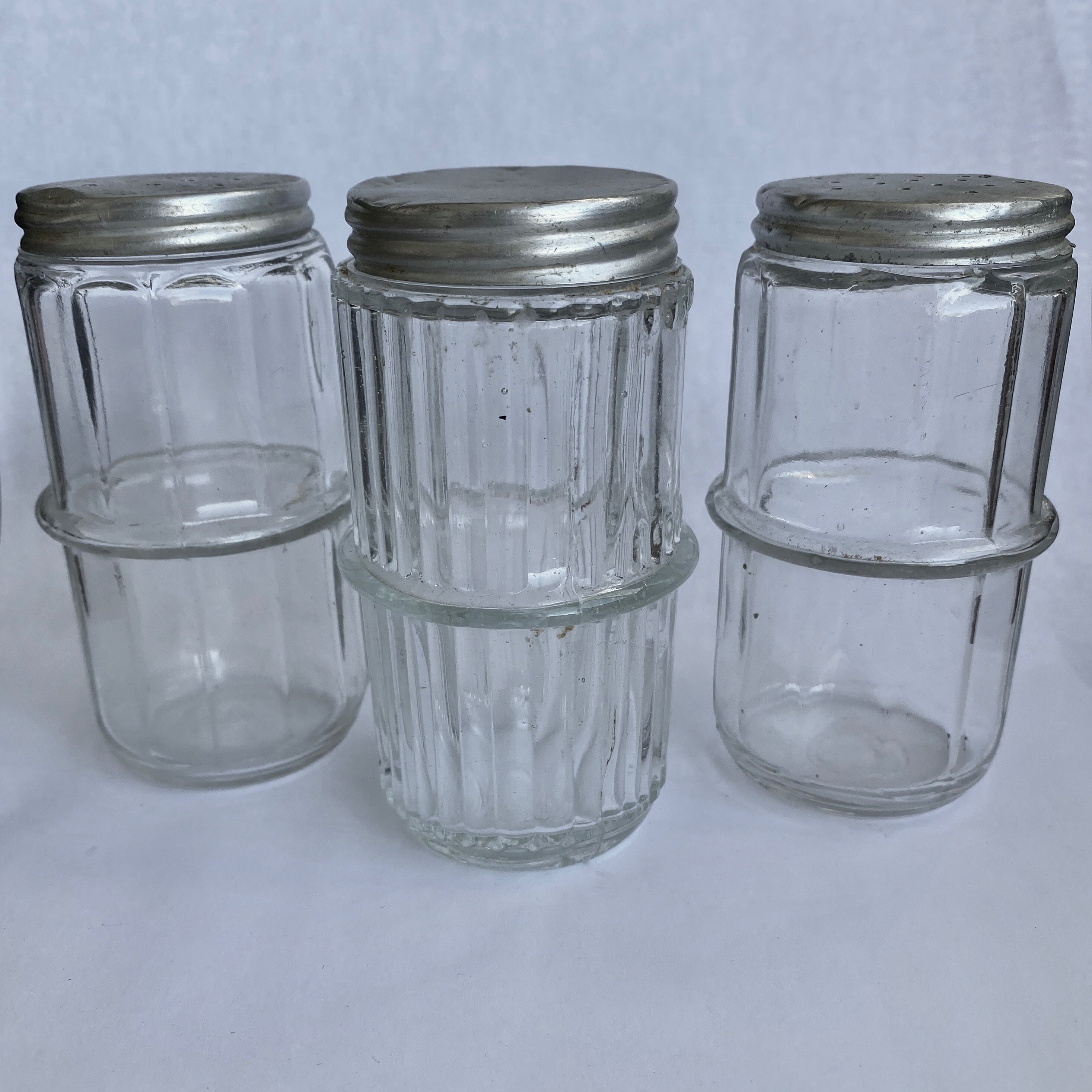 Trio of Original Hoosier Shaker Spice Bottles Jars with Lids