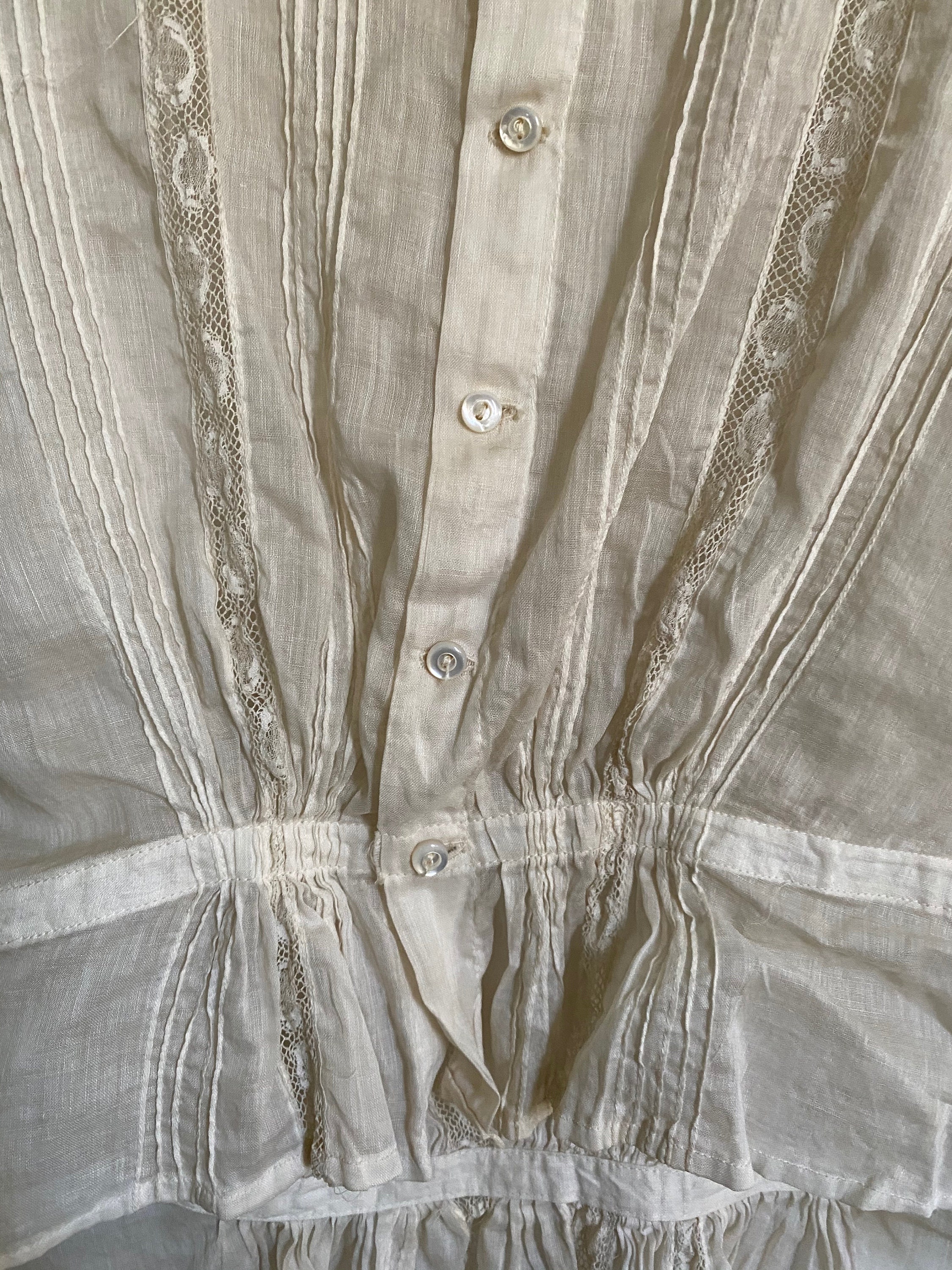 Victorian Cotton Lawn Blouse with Lace Pintucks Satin Stitch