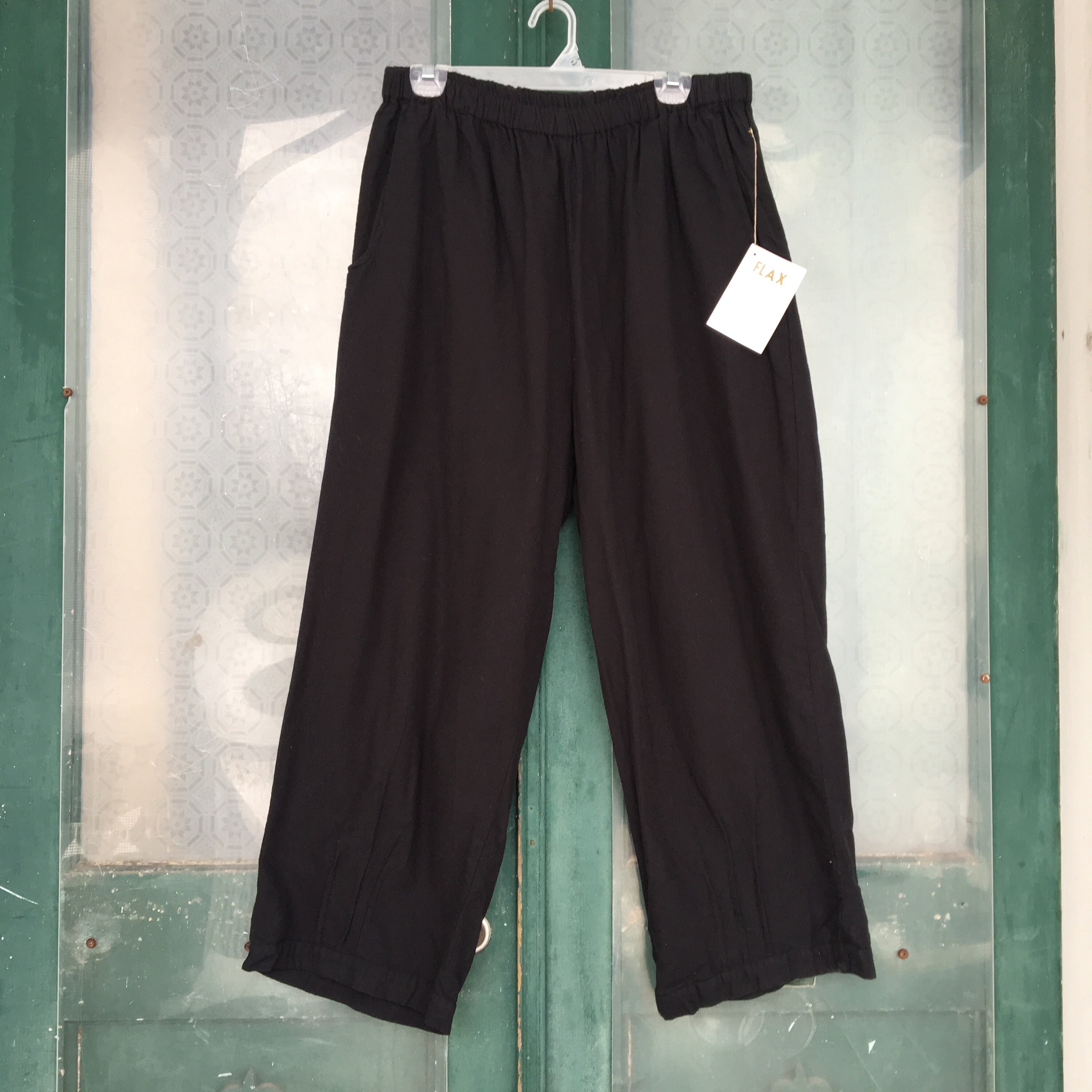 FLAX Engelheart Embellished Flood Pants -L- Black Flannel NWT