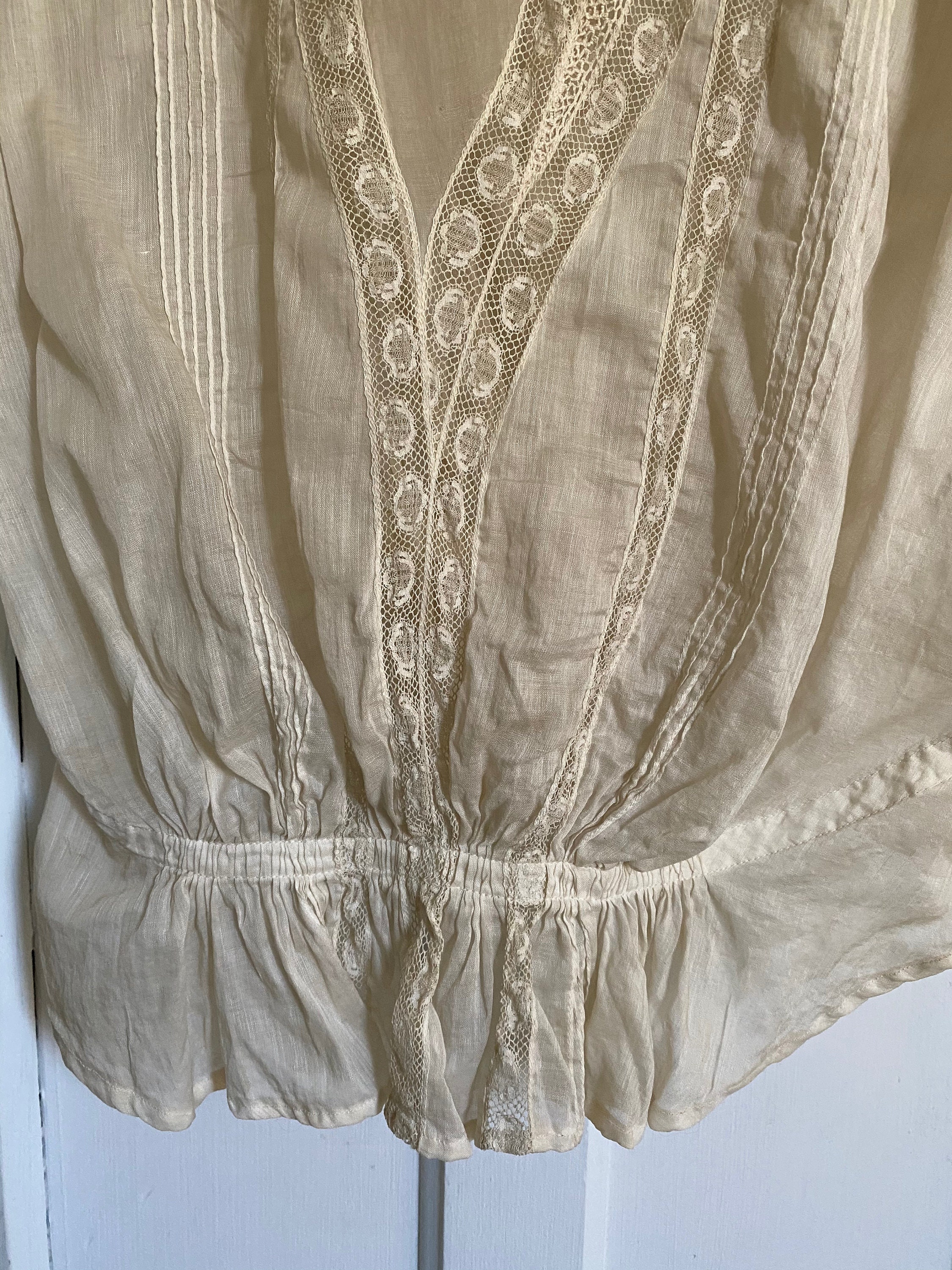 Victorian Cotton Lawn Blouse with Lace Pintucks Satin Stitch