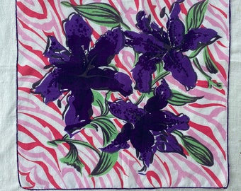 Vintage Handkerchief with Purple Lilies