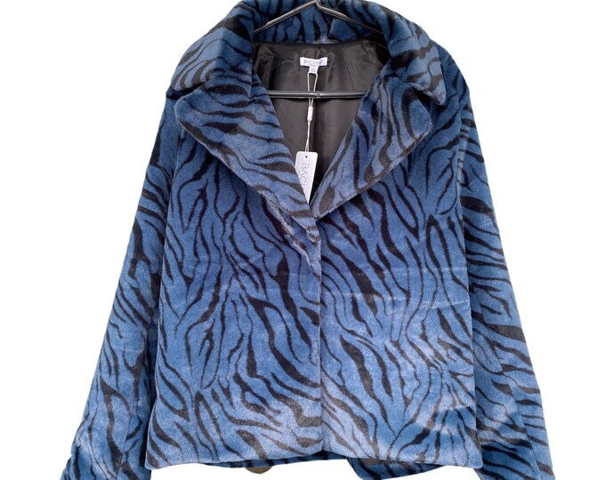 Baciano Allison Jacket -L- Blue Faux Tiger Fur NWT