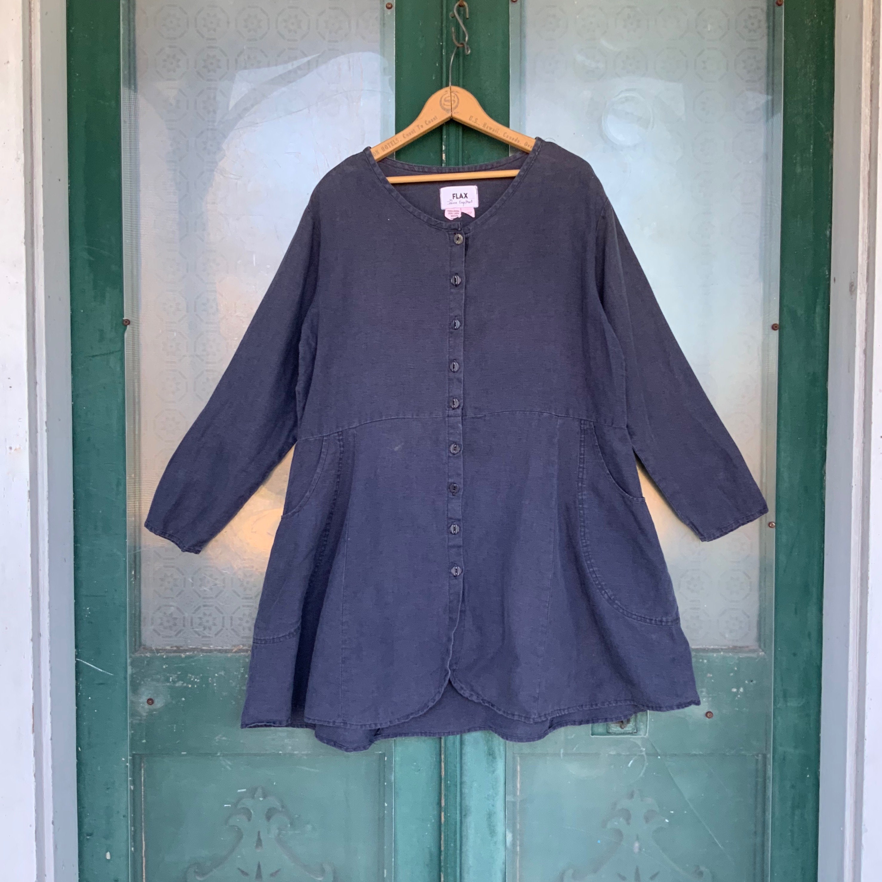 FLAX Engelhart Basic 1998 Magic Jacket -M - Faded Navy Blue Linen