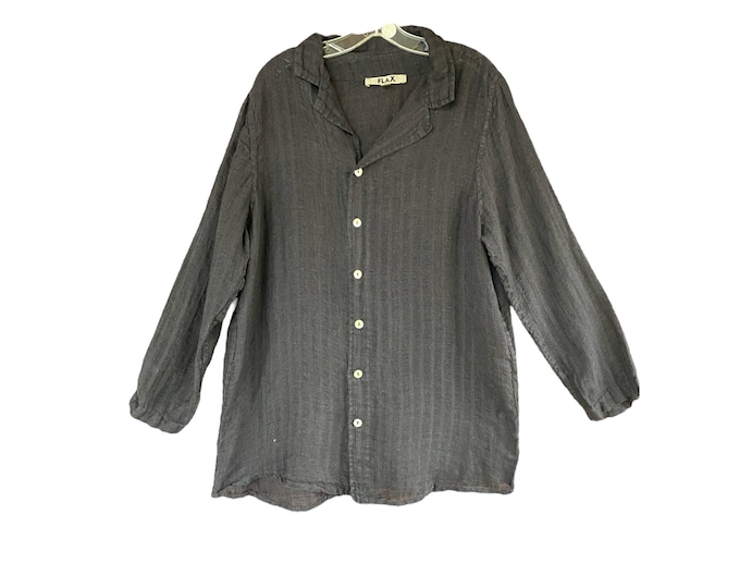 FLAX Long Sleeve Shirt -S- Black Tonal Stripe Linen