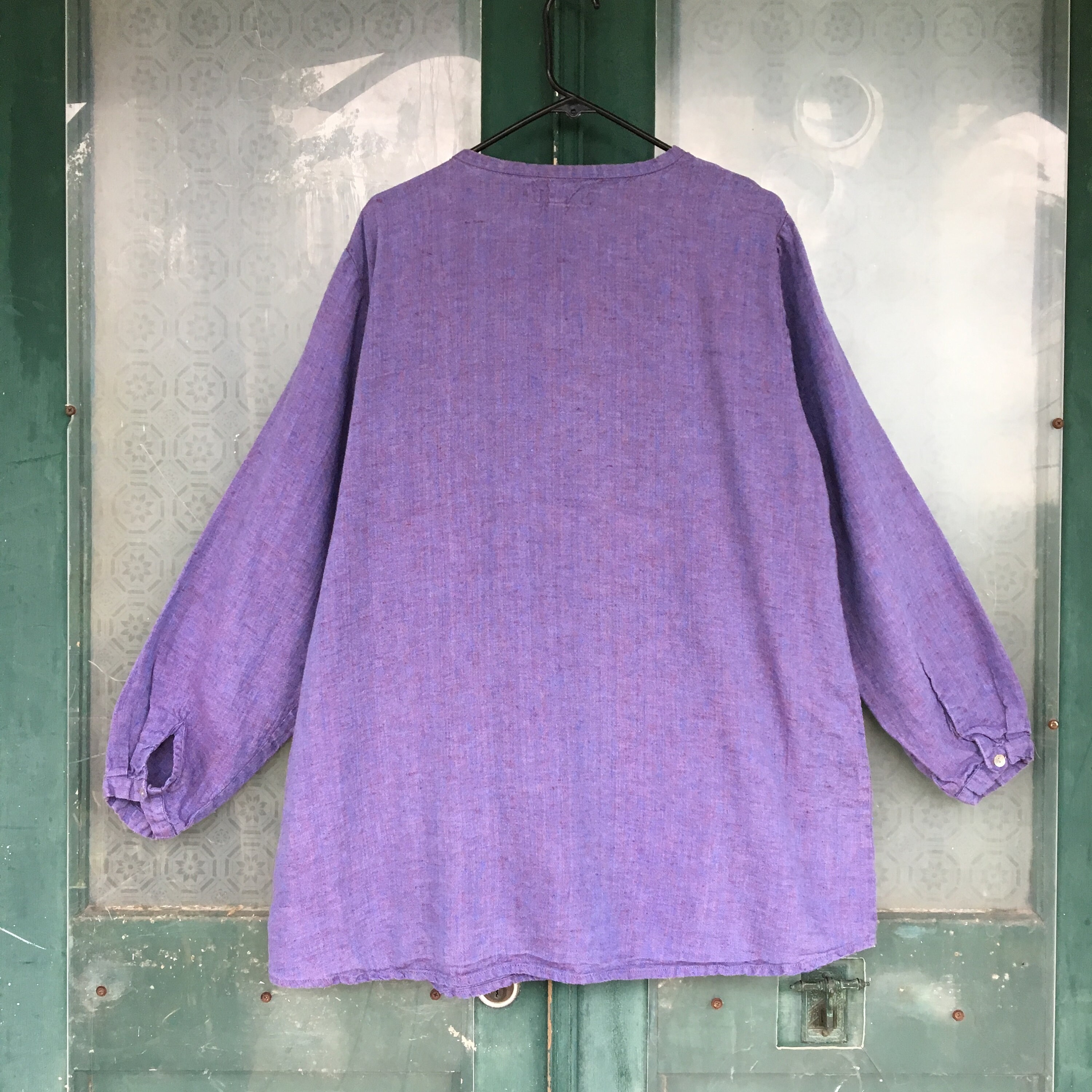FLAX Engelheart Long Sleeve Tunic Shirt -L- Yarn-Dyed Purple Linen