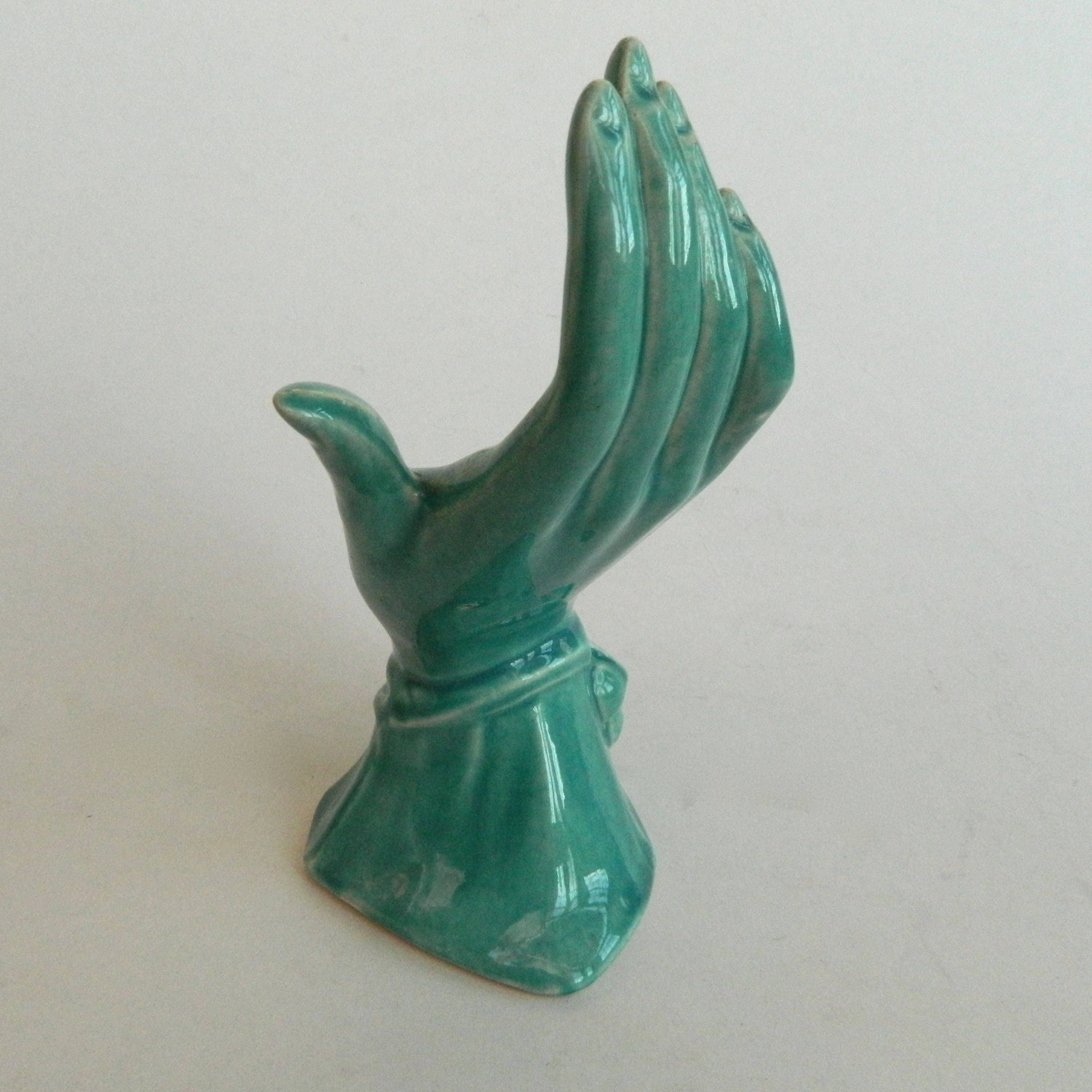 Vintage Nelson McCoy Green Hand Vase