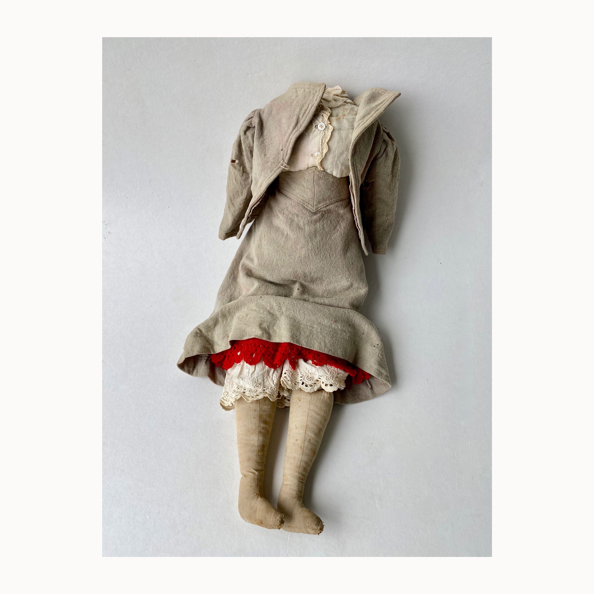 Antique Hinged Cloth Doll Body and Clothes 22