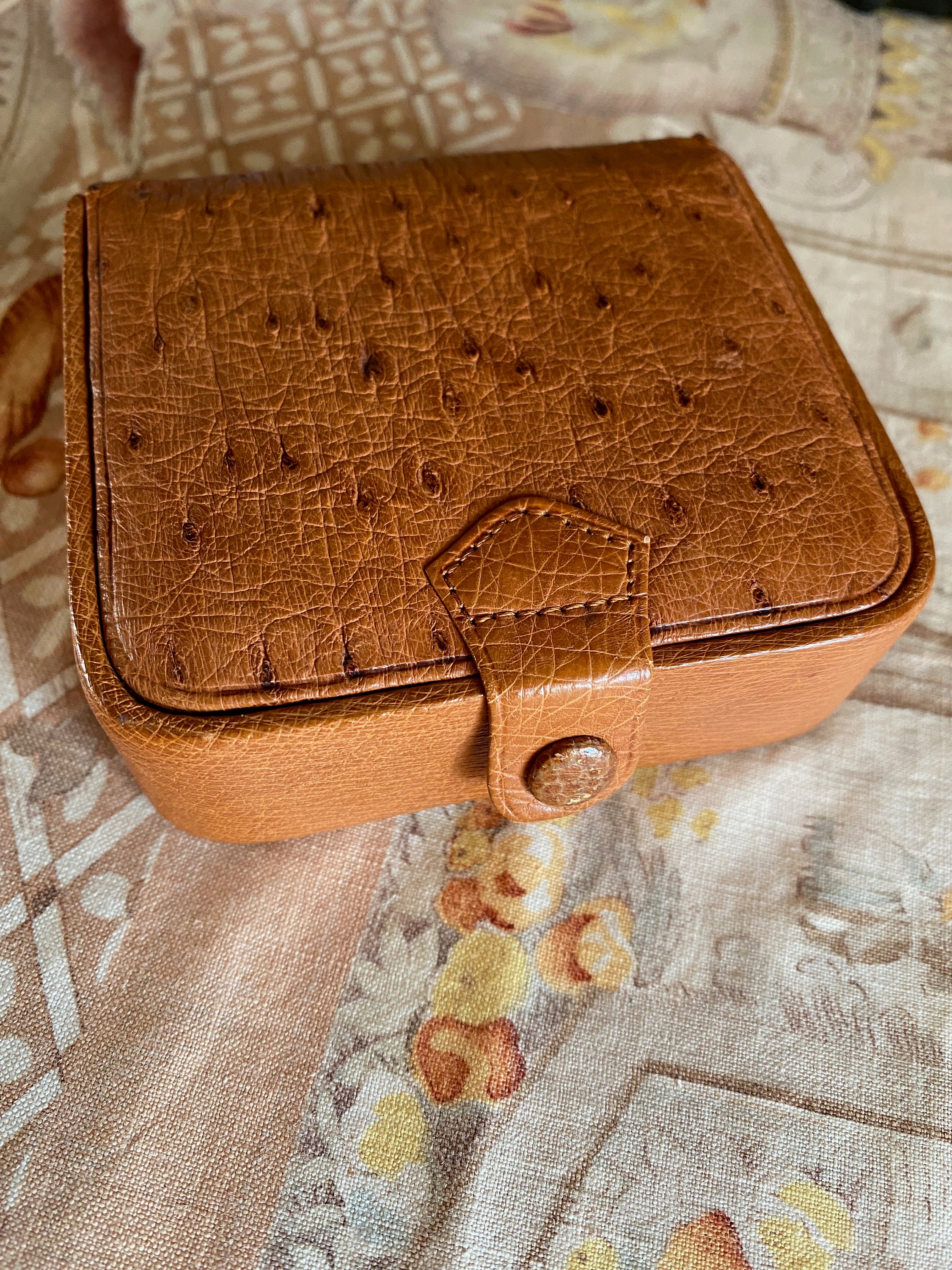 Vintage Rumpp Ostrich Leather Jewelry Case Box