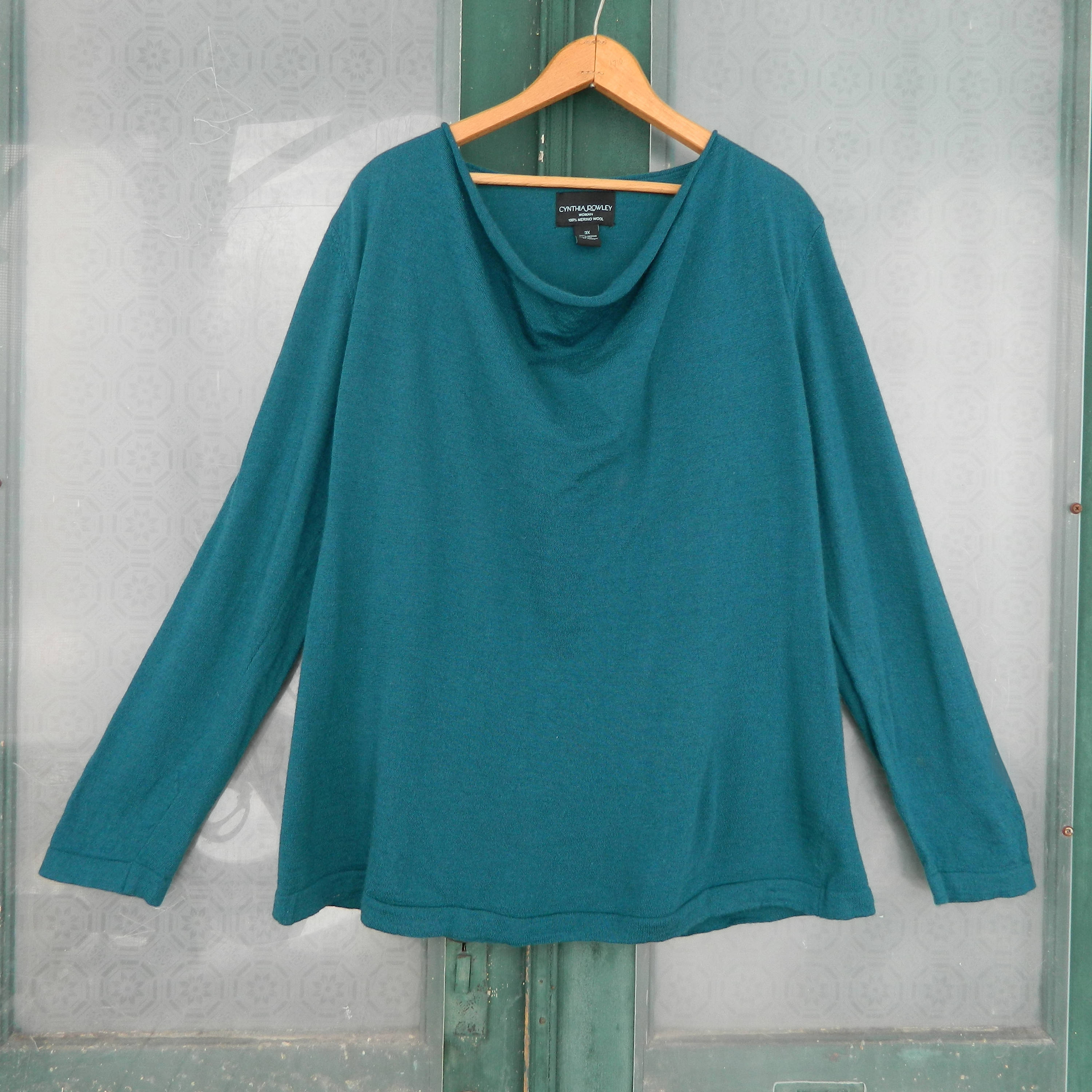 Cynthia Rowley Pullover Sweater -3X- Teal Merino Wool