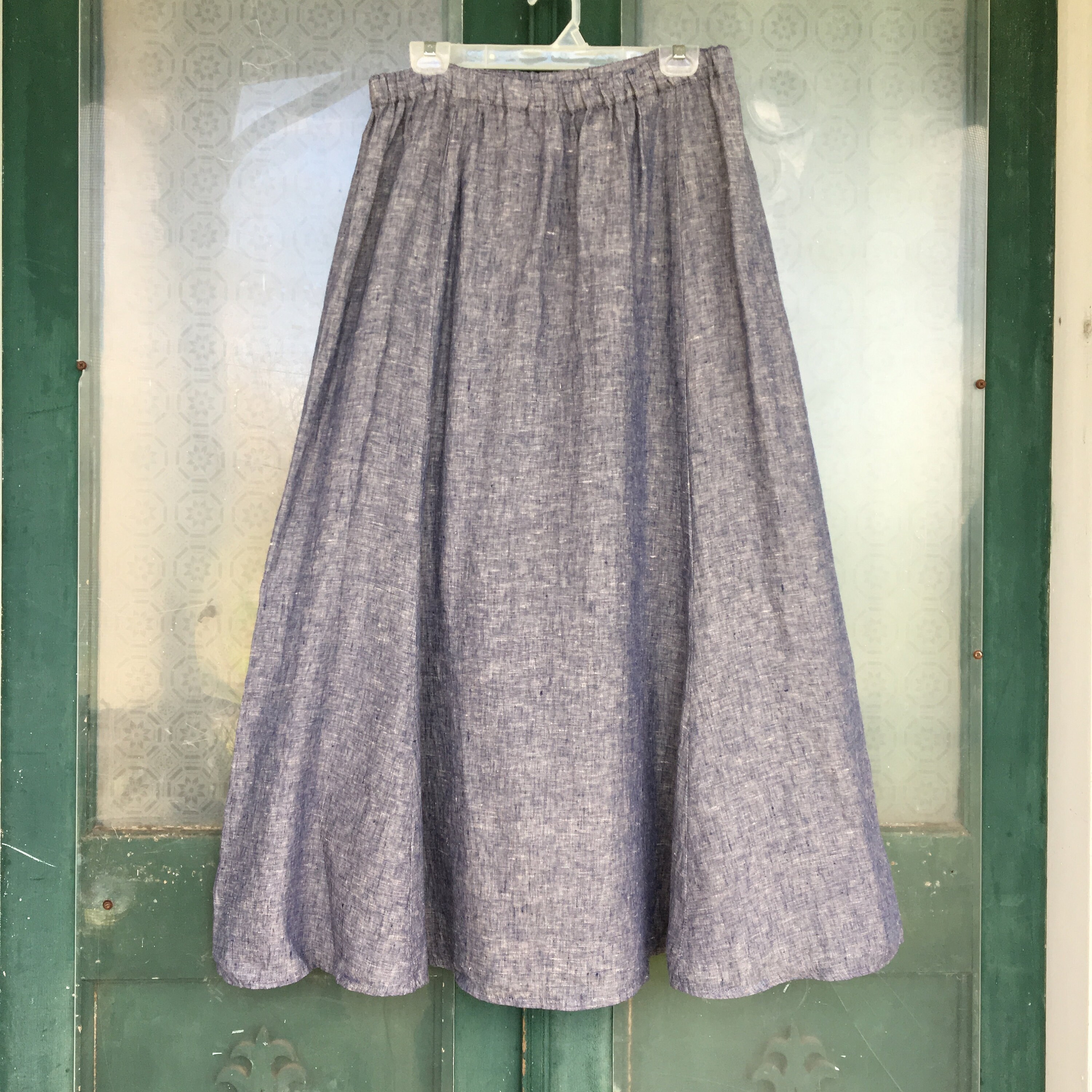 FLAX Designs A-line Skirt -L- Yarn-Dyed Denim Blue Linen