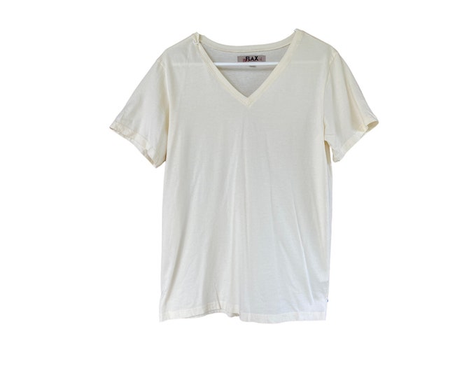 FLAX Short Sleeve V-Neck Tee -M- Cream Cotton