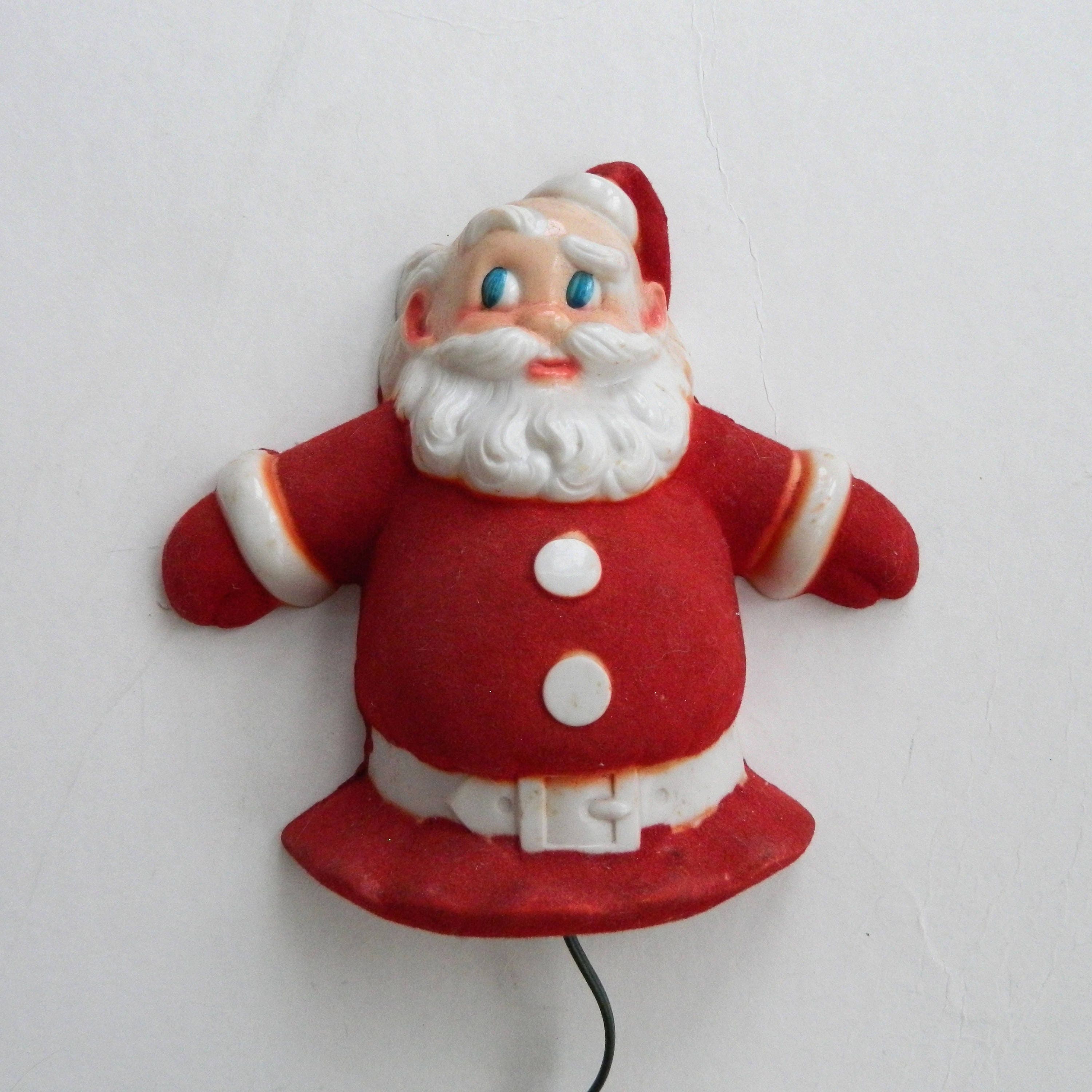 Vintage Christmas Light Up Flocked Santa Claus Wall Hanger in working order