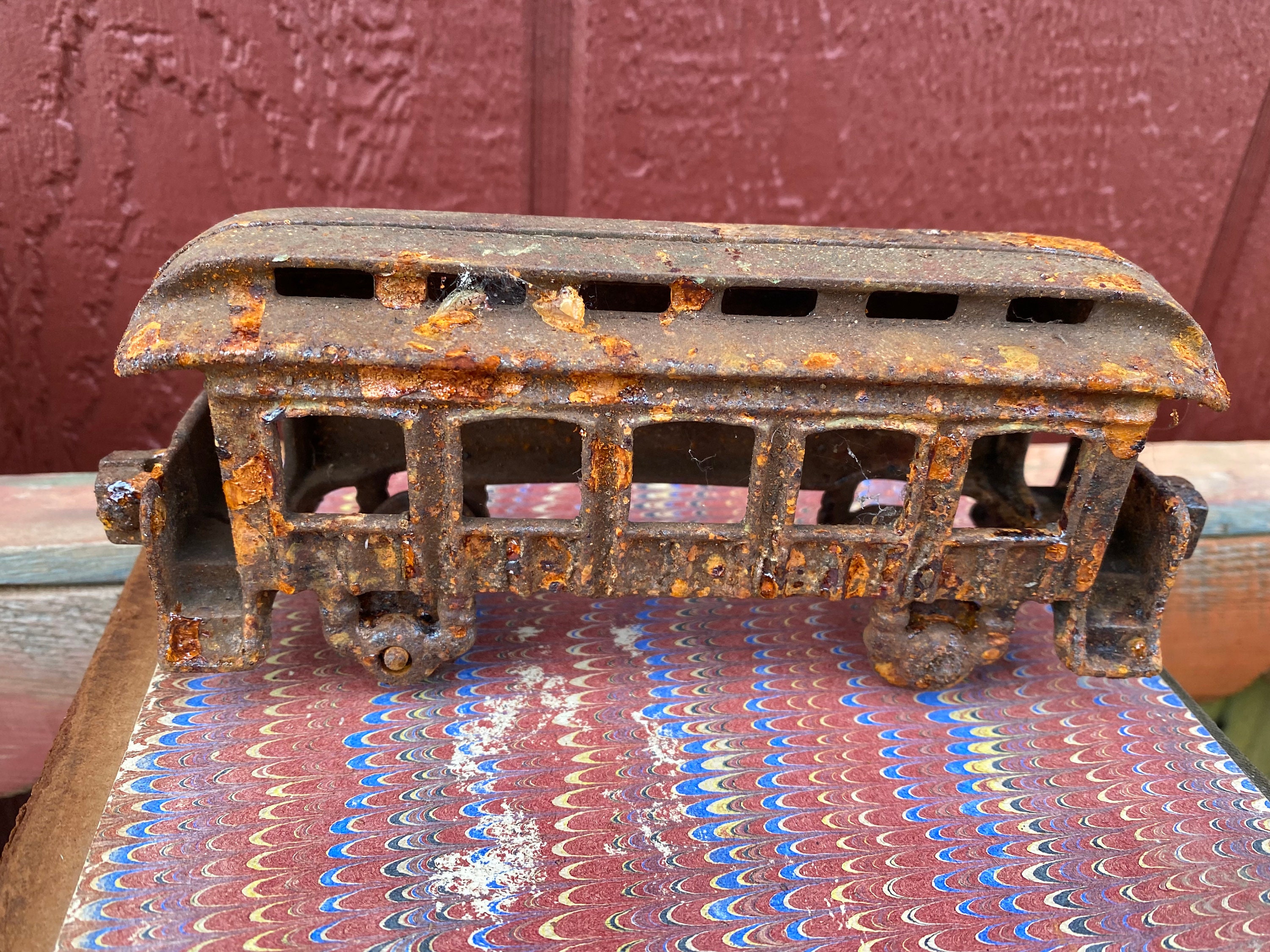 3 Rusty Cast Iron Toy Train Cars