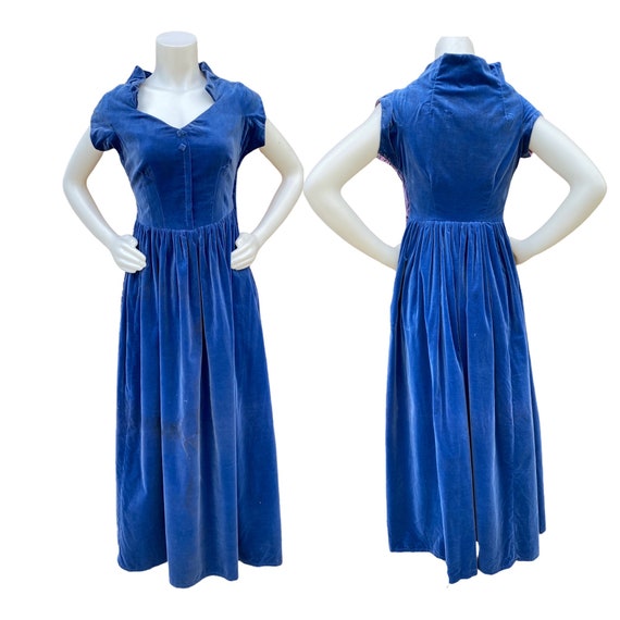 Vintage Blue Velvet Dress - image 1