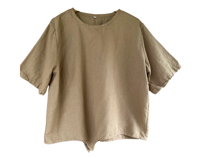 MaxEquations Linen Pullover Point Blouse -M- Caramel Brown