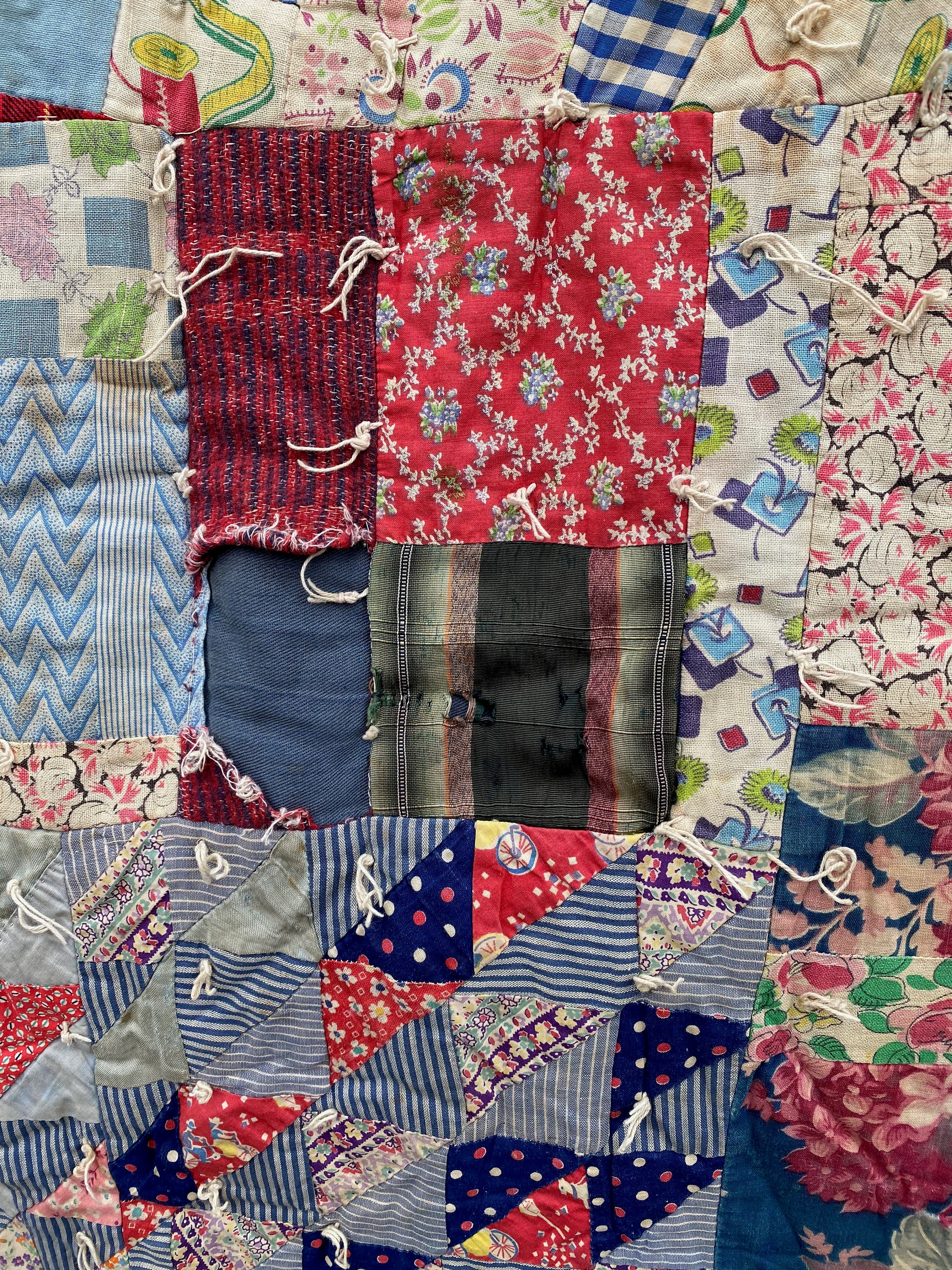 Colorful Vintage Tied Quilt 86 x 70