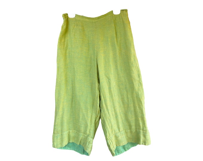 FLAX Bold 2010 Banded Crop Pant -M- Maraerita Green Linen