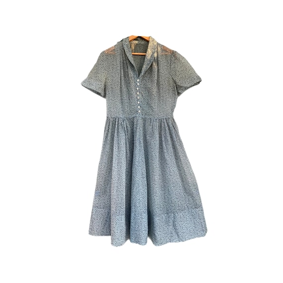 Vintage 1930s Blue/Gray Daisy Sheer Dress