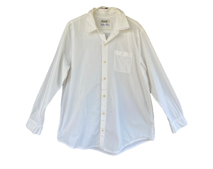 FLAX Vintage 2007 Long Sleeve Shirt -M- White Cotton