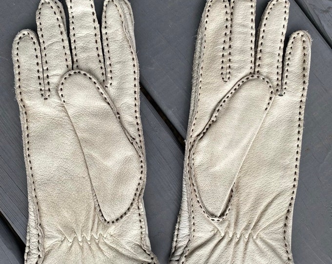 Vintage Women's Genuine Leather Gloves - Lined - Running Stitch Detail