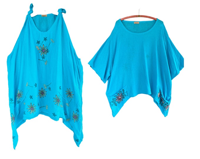 MaxEquations Artwear Dress and Tunic Set -OS- Bright Turquoise Cotton Gauze