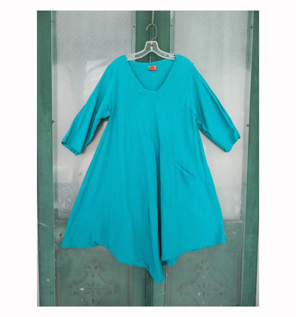 Oh My Gauze! 3/4 Sleeve Dress -OS- Teal Cotton Gauze