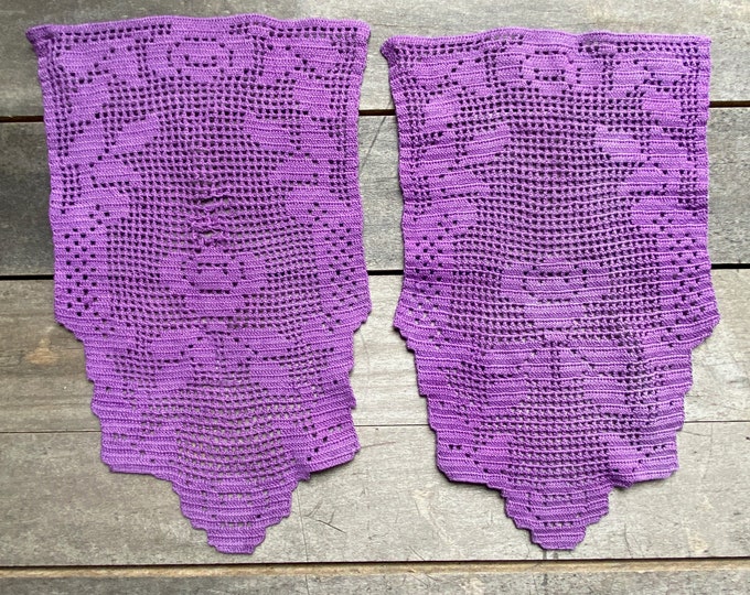 Pair of Vintage Crocheted Cotton Antimacassars Over-Dyed Purple