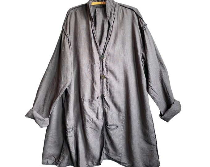 Cynthia Ashby Long Jacket -OS- Brown Linen