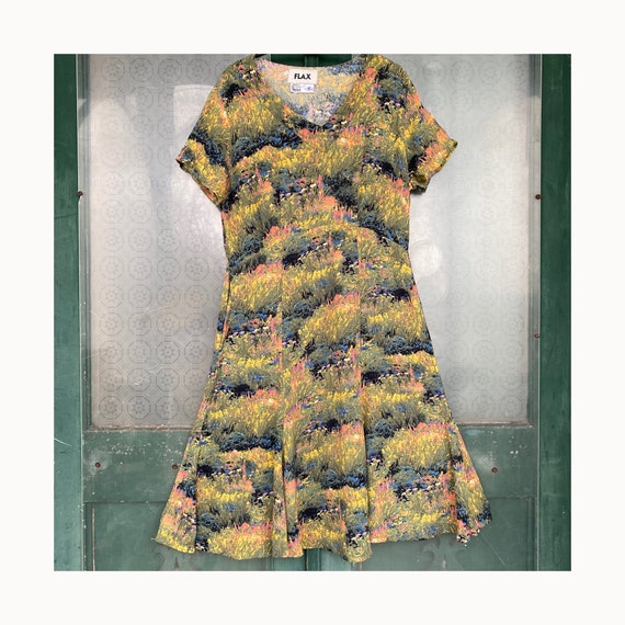 FLAX Thinking Tropics 2004 Short-Sleeve Retro Dress -S- Perennial Rayon