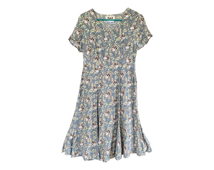 FLAX Thinking Tropics 2004 Short-Sleeve Retro Dress -P/XS- Blue Sweet Pea Rayon