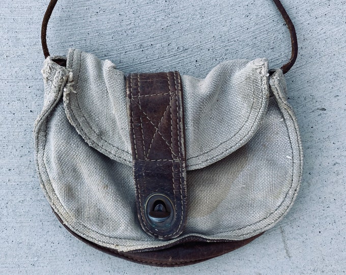 Vintage Canvas and Leather Nail Pouch Italian