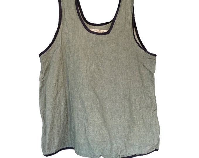 Cynthia Ashby Long Tank Vest -XL- Green Cotton/Nylon with Black Trim