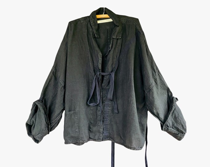 Cynthia Ashby Snap Tie Oversized Jacket -S- Black Linen