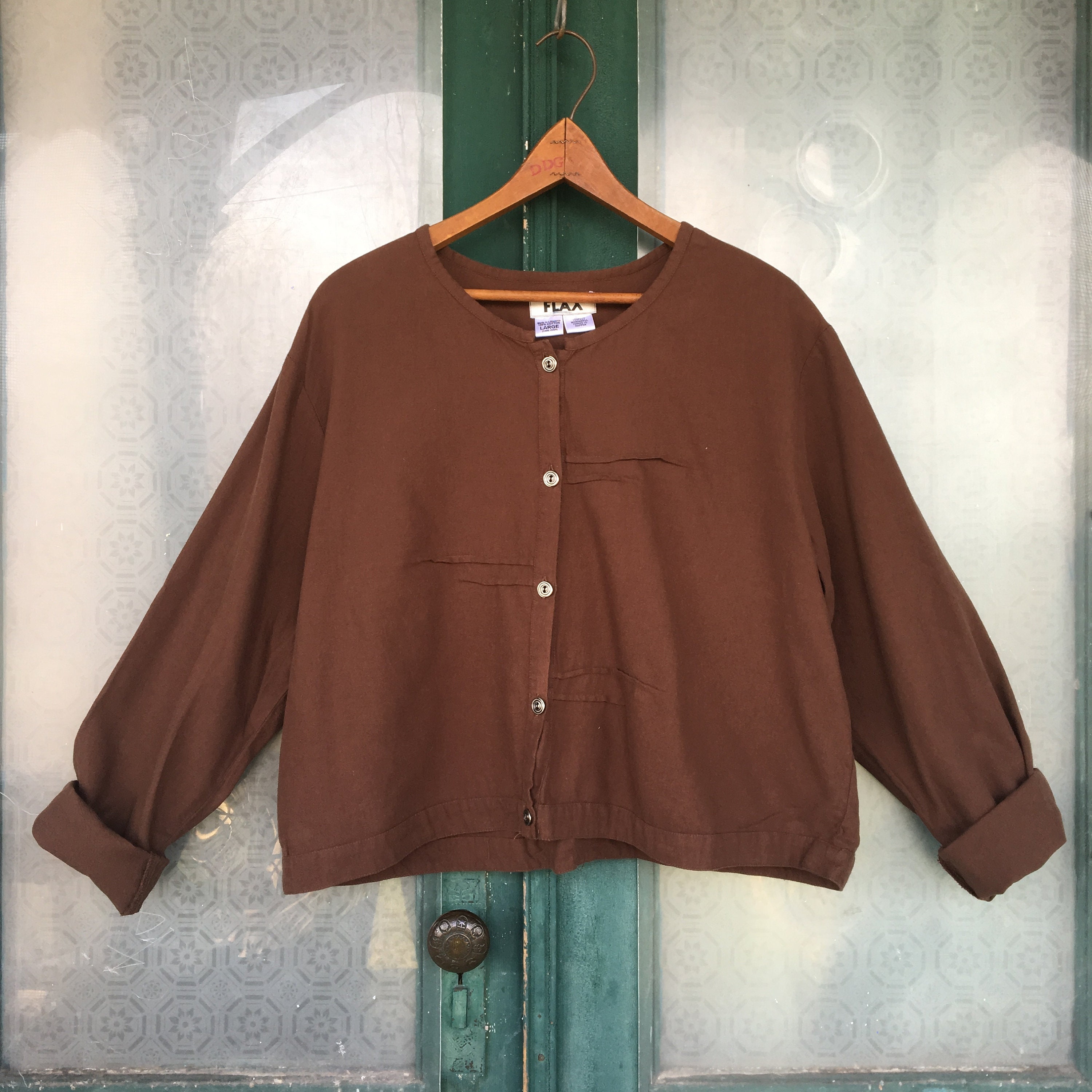 FLAX Cropped Jacket -L- Brown Cotton Flannel