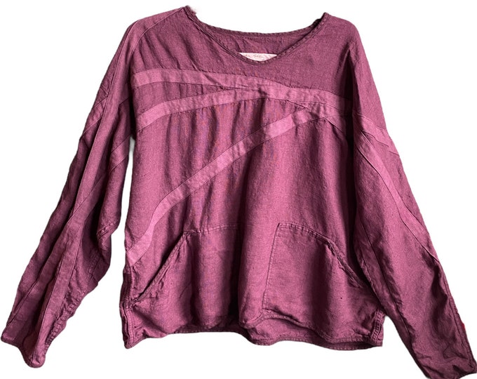 Cynthia Ashby Pullover Shirt -XS/S/M- Plum Linen -Size One-