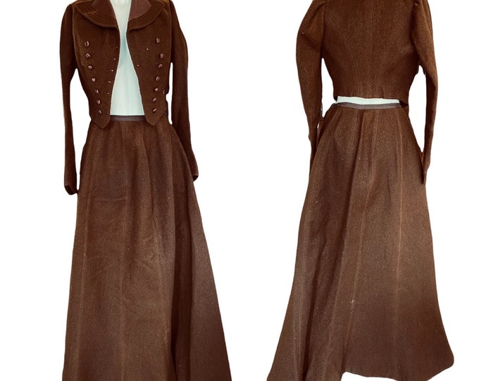 Antique Edwardian Winter Brown Wool Walking Suit