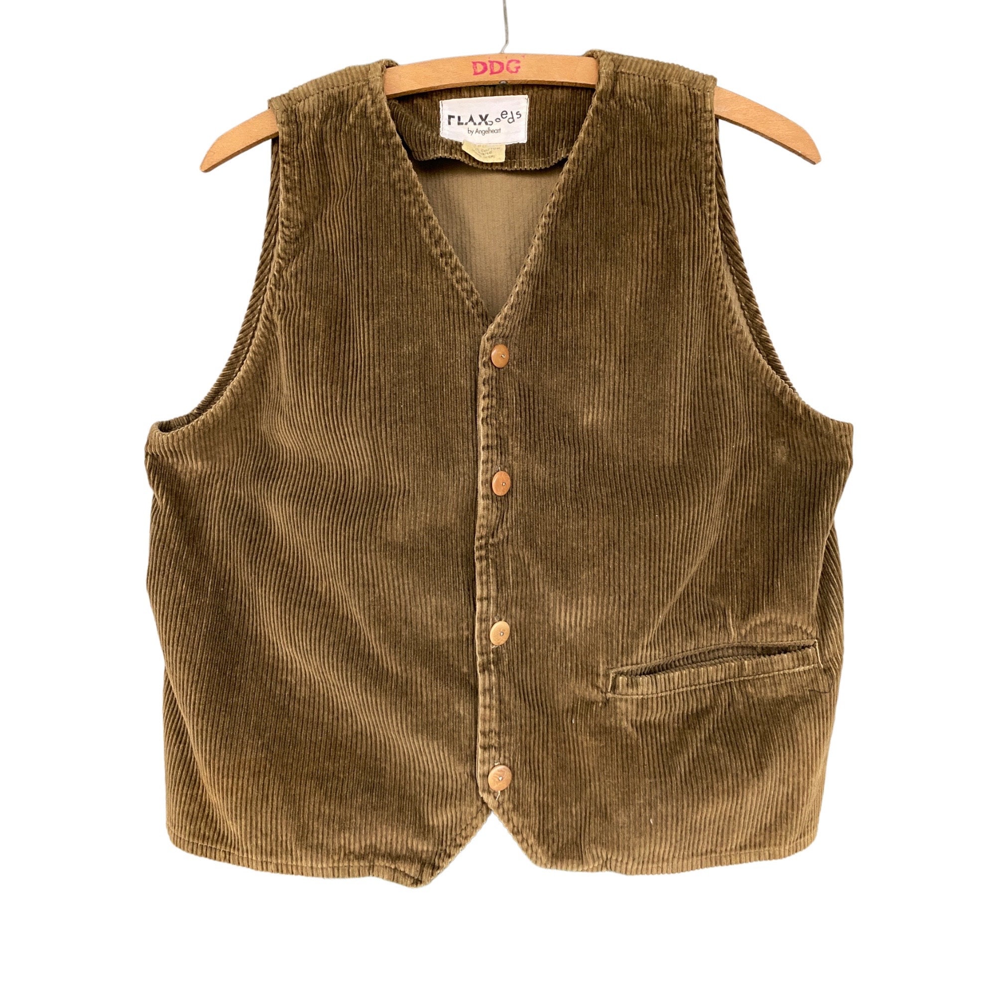 FLAXseeds by Jeanne Engelhart Childs Vest -L- Moss Green Wide Wale Cotton  Corduroy