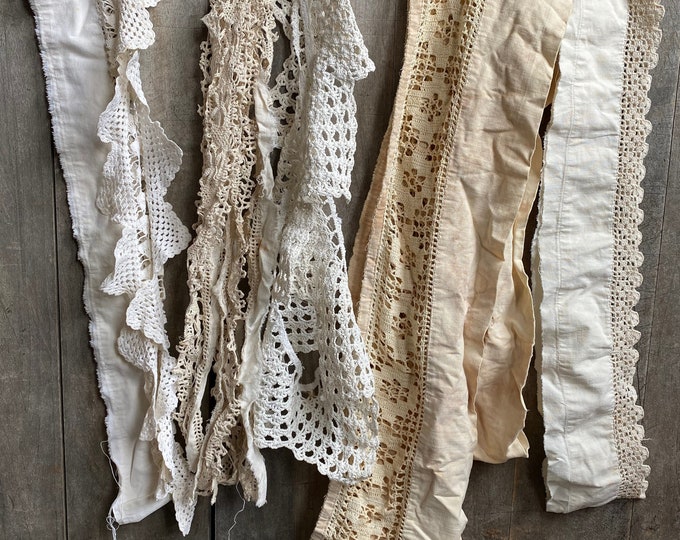 Lace & Trim Remnants Lot - Ivory Ecru 5 pcs