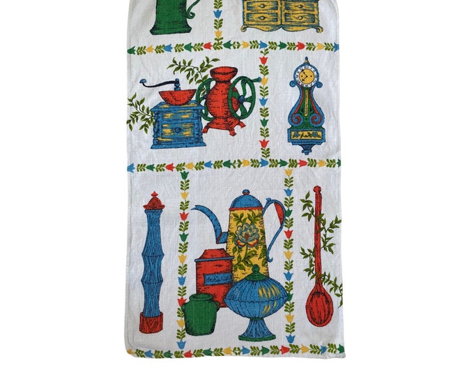 Vintage Colonial Kitchen Linen Dish Towel in Bright Colors